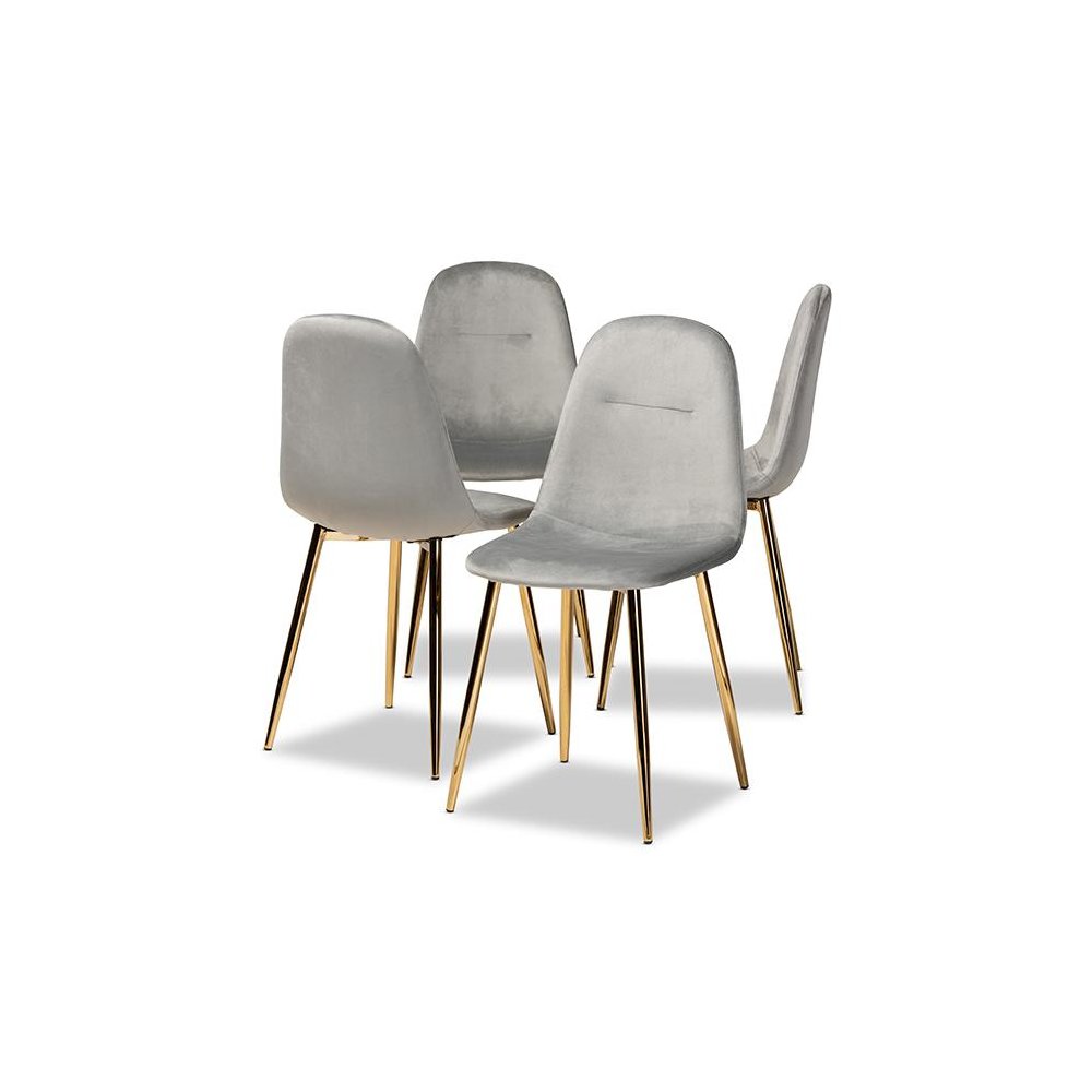 Luxe Grey Velvet Fabric Upholstered Gold Finished 4-Piece Metal Dining Chair Set. Picture 1