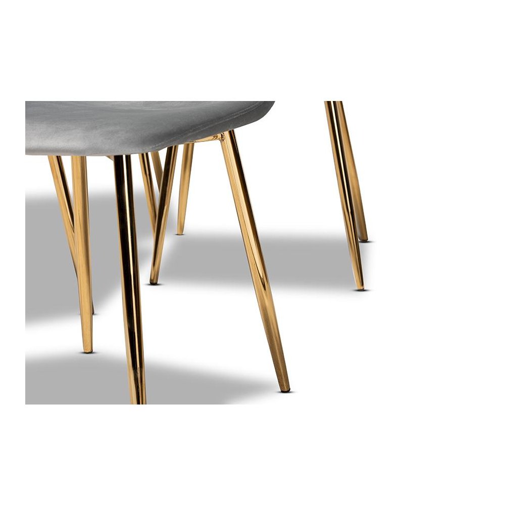 Luxe Grey Velvet Fabric Upholstered Gold Finished 4-Piece Metal Dining Chair Set. Picture 4