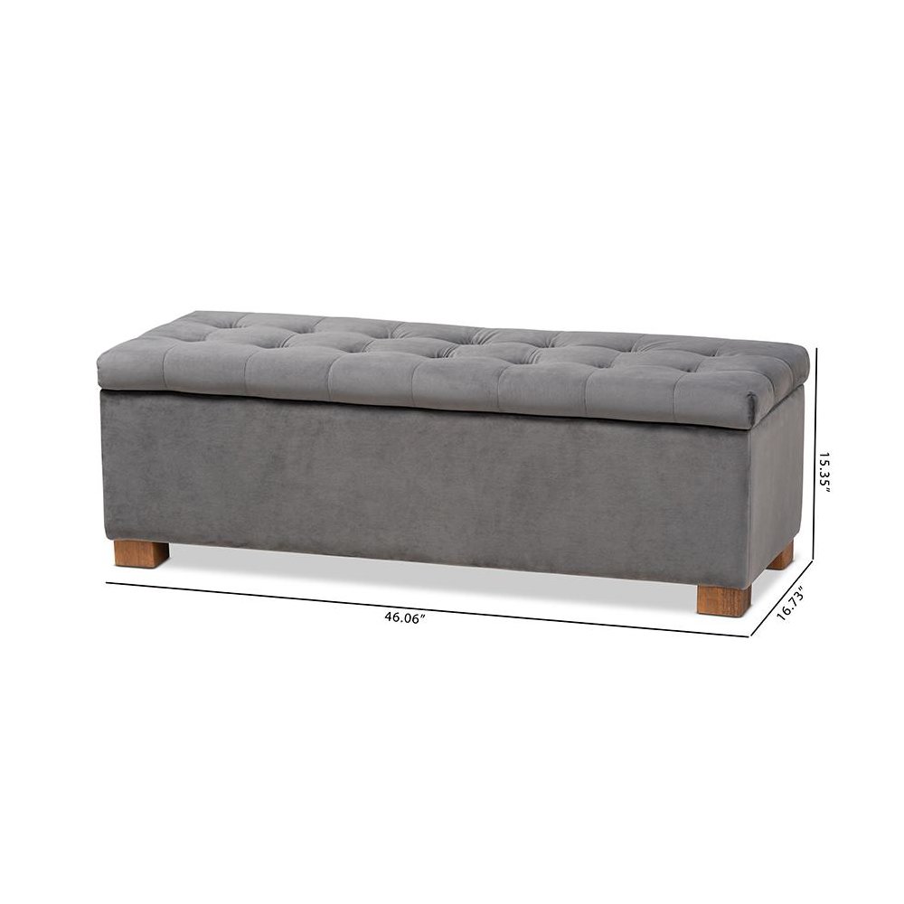 Grey Velvet Fabric Upholstered Grid-Tufted Storage Ottoman Bench. Picture 11