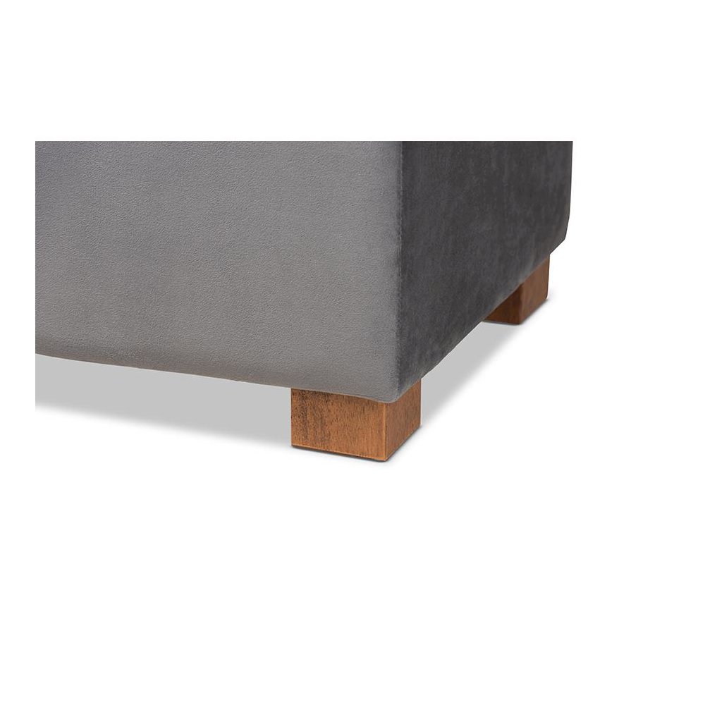 Grey Velvet Fabric Upholstered Grid-Tufted Storage Ottoman Bench. Picture 7