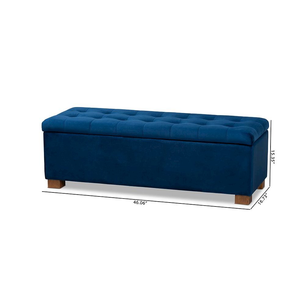 Navy Blue Velvet Fabric Upholstered Grid-Tufted Storage Ottoman Bench. Picture 11