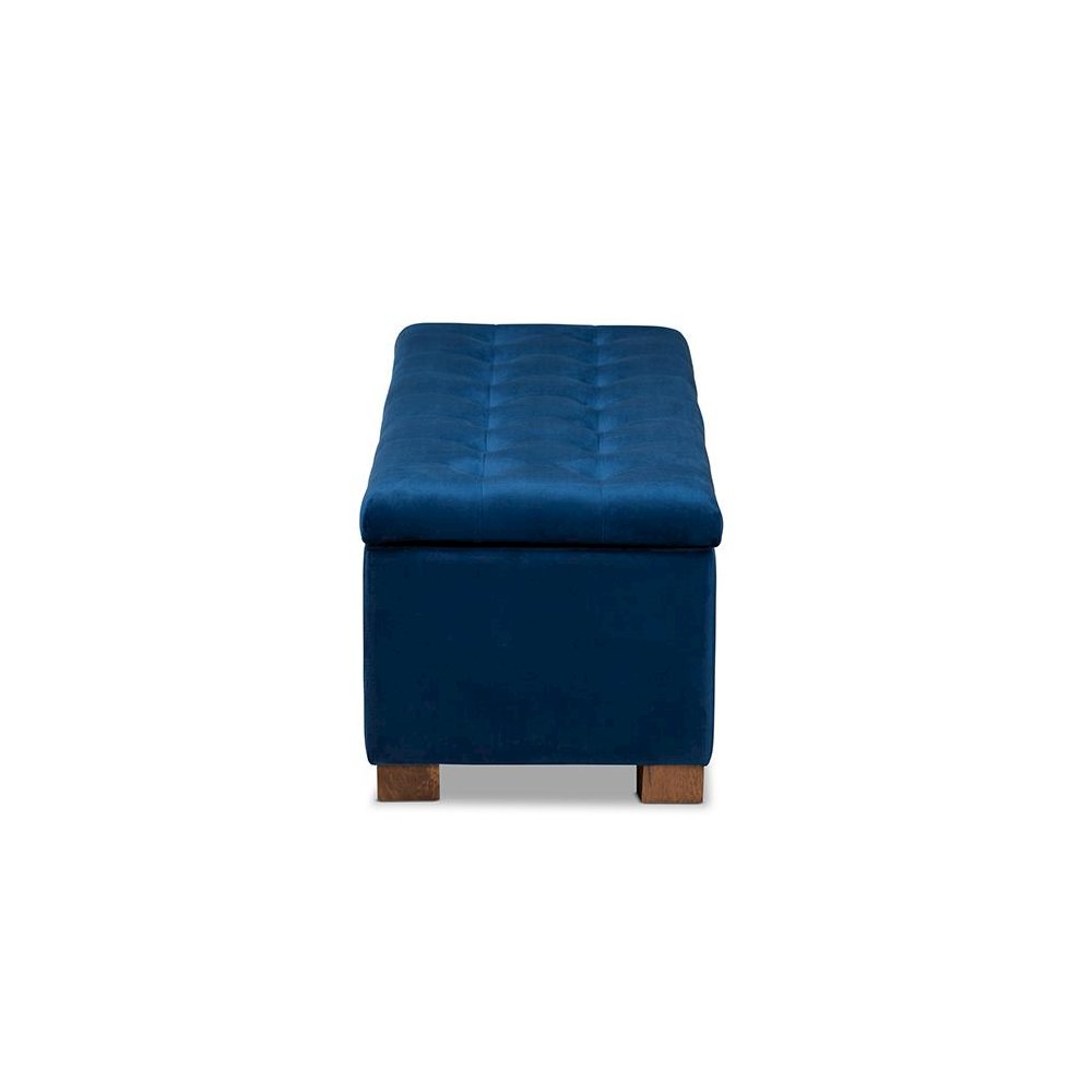 Navy Blue Velvet Fabric Upholstered Grid-Tufted Storage Ottoman Bench. Picture 4