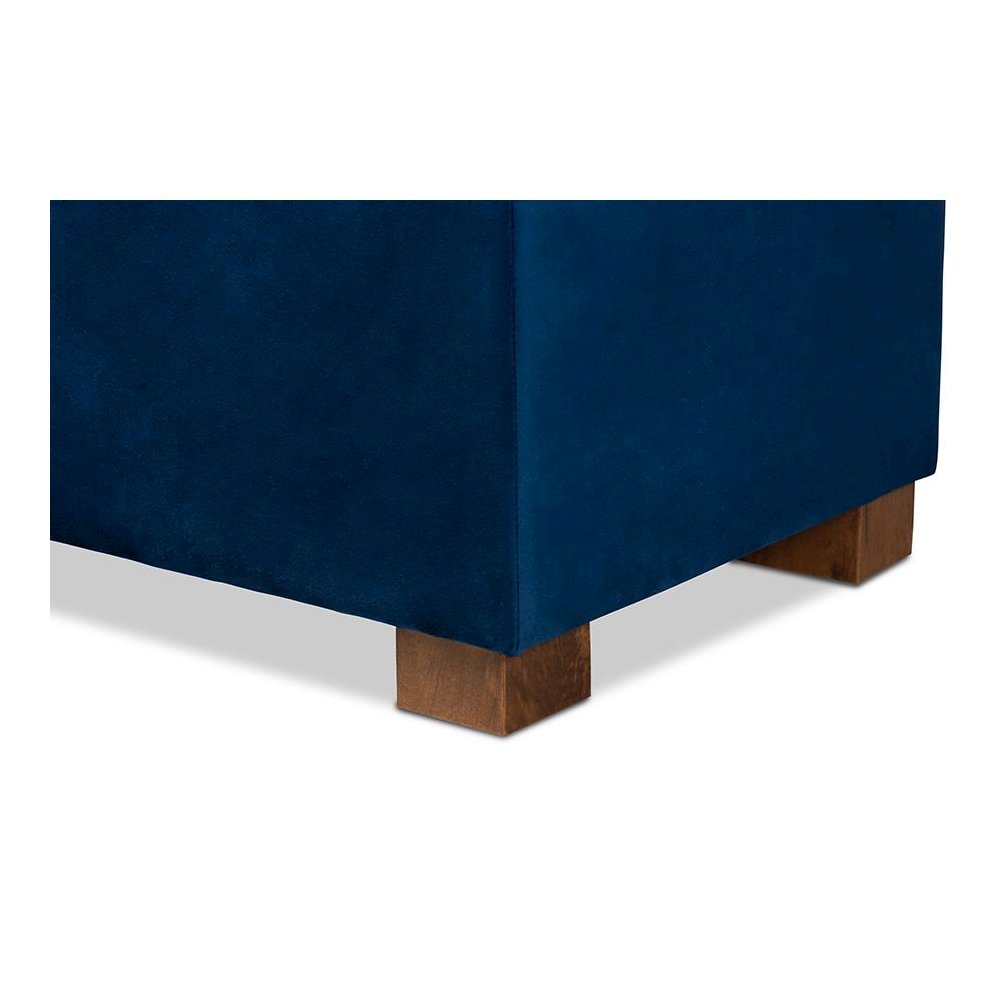 Navy Blue Velvet Fabric Upholstered Grid-Tufted Storage Ottoman Bench. Picture 7