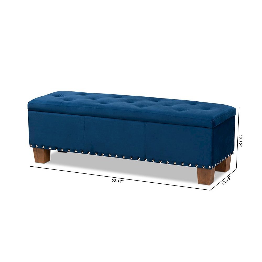 Navy Blue Velvet Fabric Upholstered Button-Tufted Storage Ottoman Bench. Picture 11