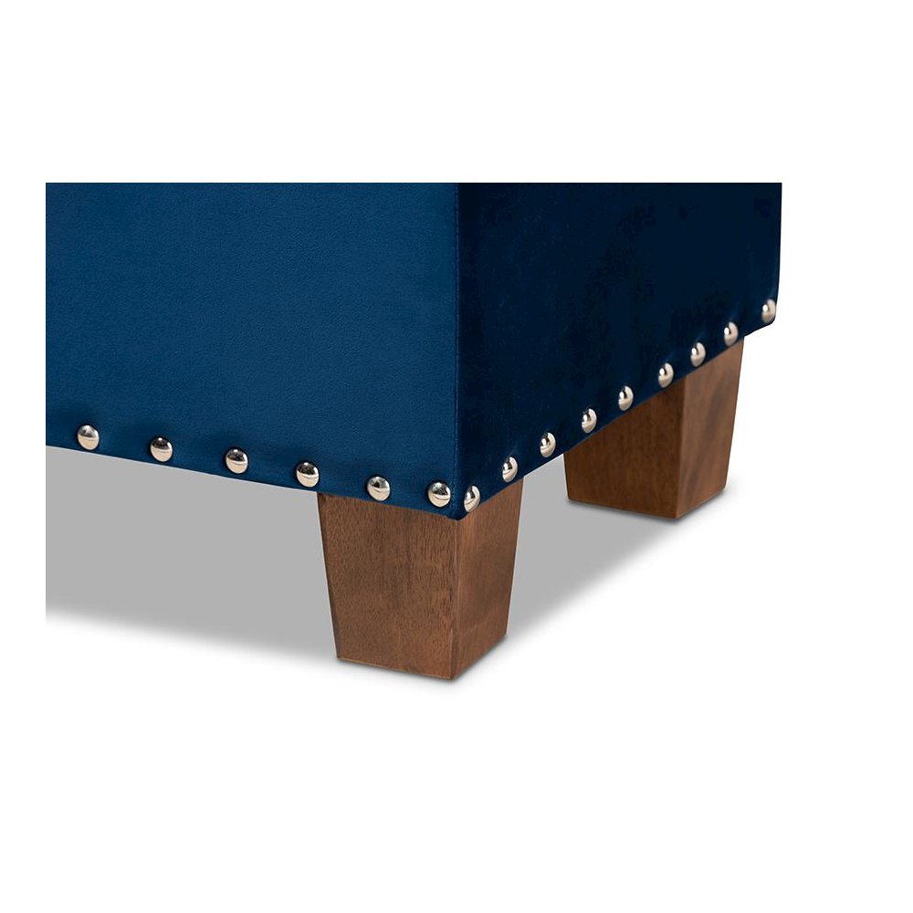 Navy Blue Velvet Fabric Upholstered Button-Tufted Storage Ottoman Bench. Picture 7