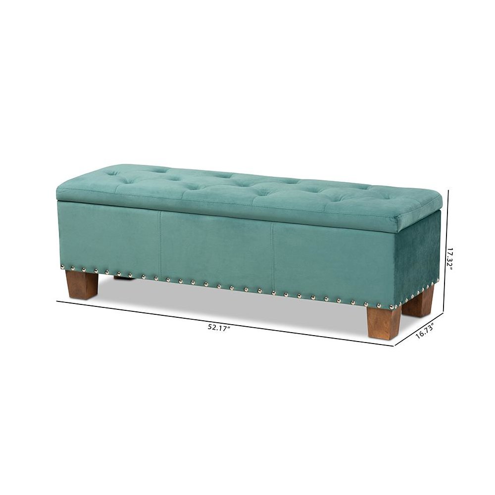 Teal Blue Velvet Fabric Upholstered Button-Tufted Storage Ottoman Bench. Picture 11