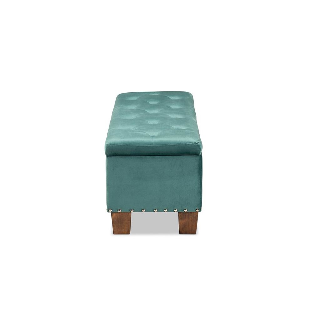 Teal Blue Velvet Fabric Upholstered Button-Tufted Storage Ottoman Bench. Picture 4