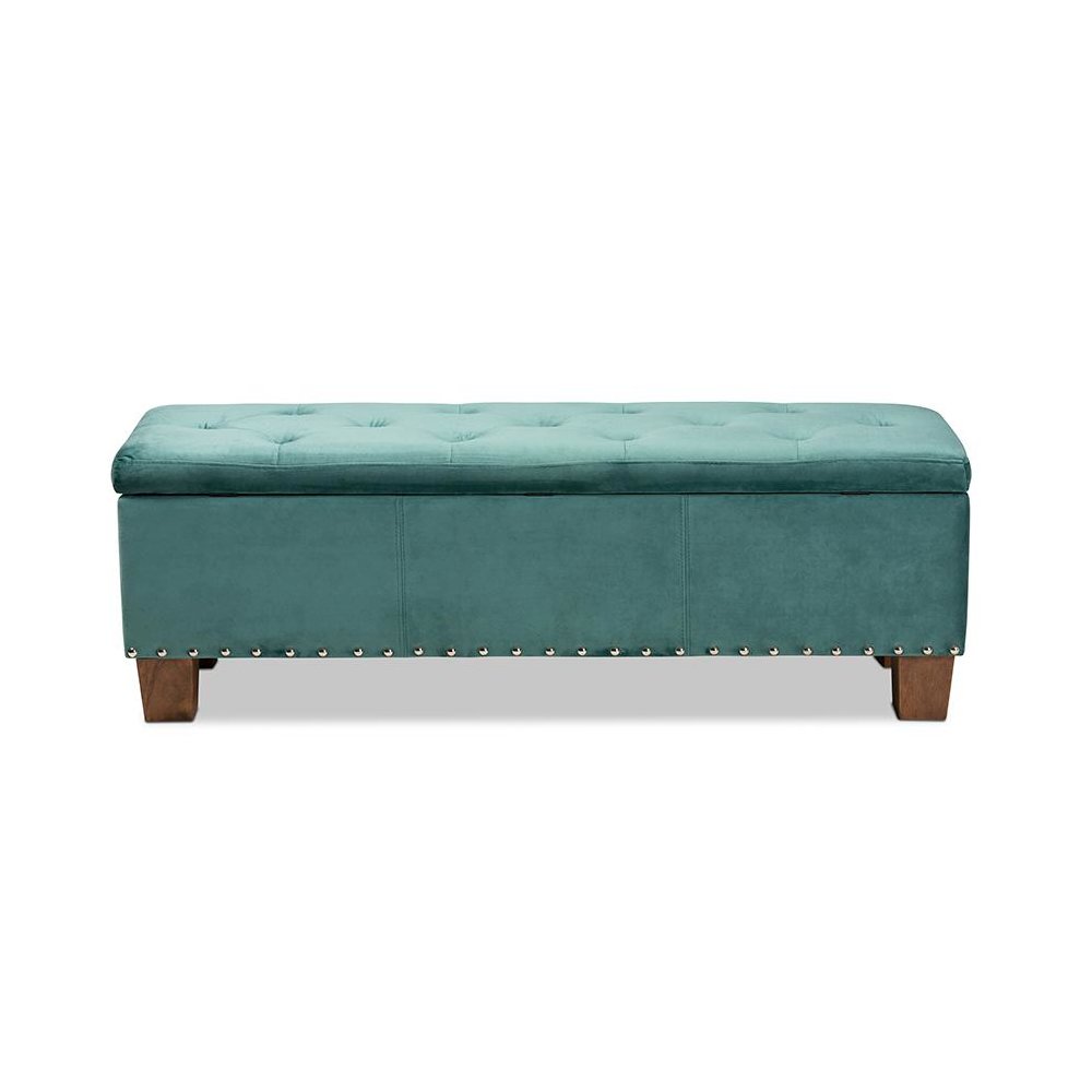 Teal Blue Velvet Fabric Upholstered Button-Tufted Storage Ottoman Bench. Picture 5