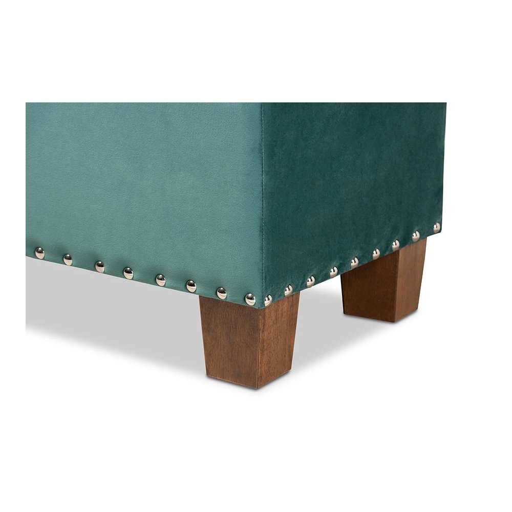Teal Blue Velvet Fabric Upholstered Button-Tufted Storage Ottoman Bench. Picture 7