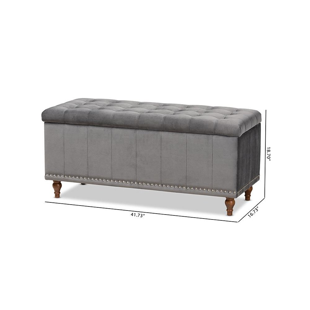 Grey Velvet Fabric Upholstered Button-Tufted Storage Ottoman Bench. Picture 11