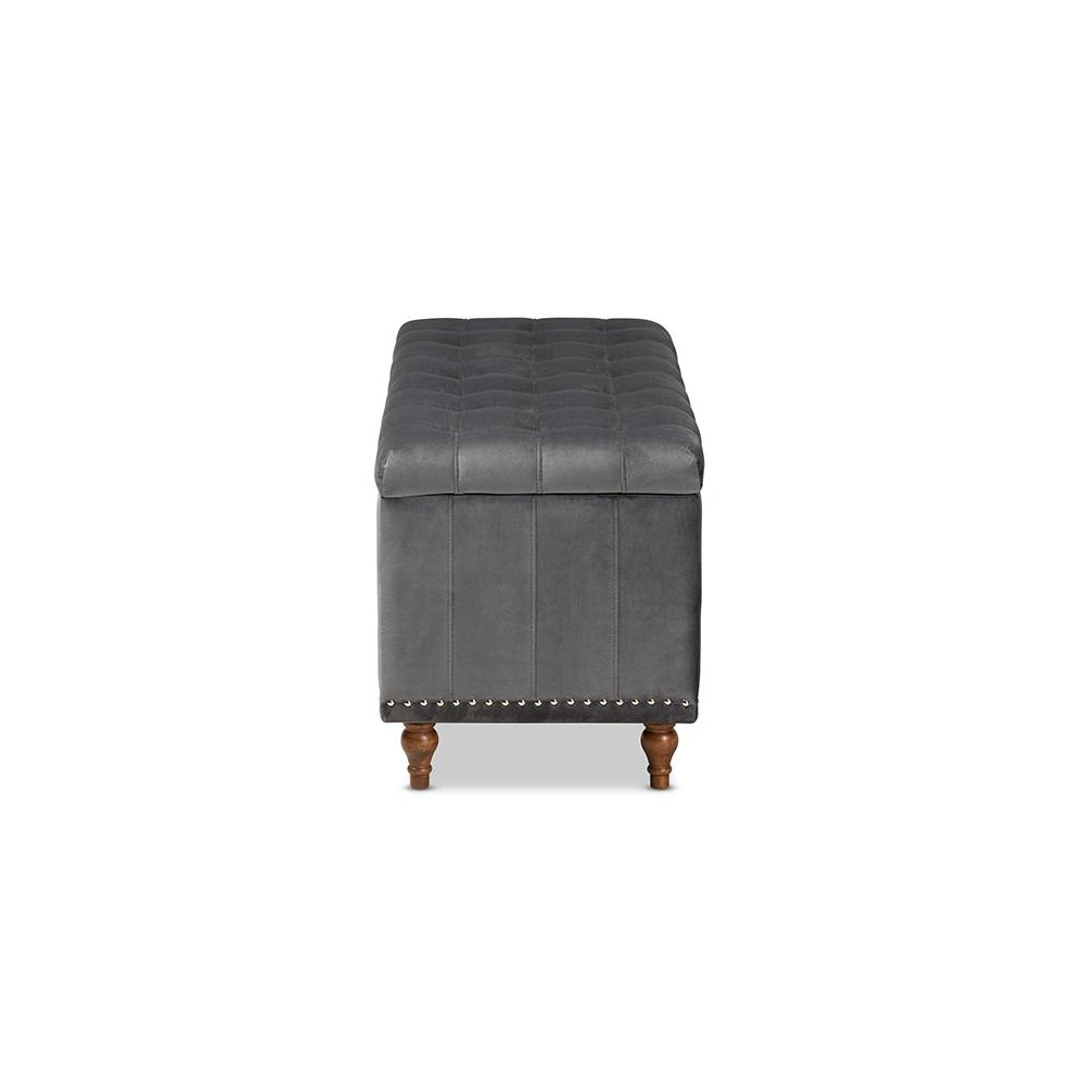 Grey Velvet Fabric Upholstered Button-Tufted Storage Ottoman Bench. Picture 4