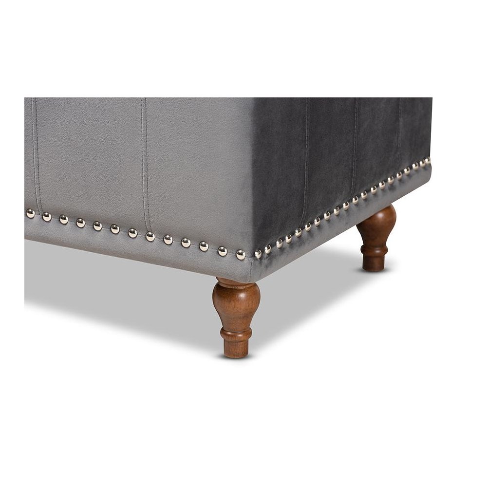 Grey Velvet Fabric Upholstered Button-Tufted Storage Ottoman Bench. Picture 7