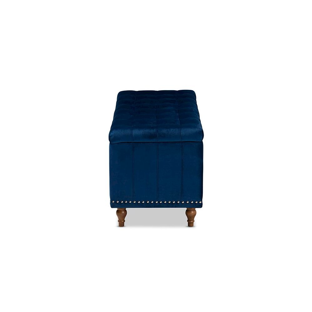 Navy Blue Velvet Fabric Upholstered Button-Tufted Storage Ottoman Bench. Picture 4