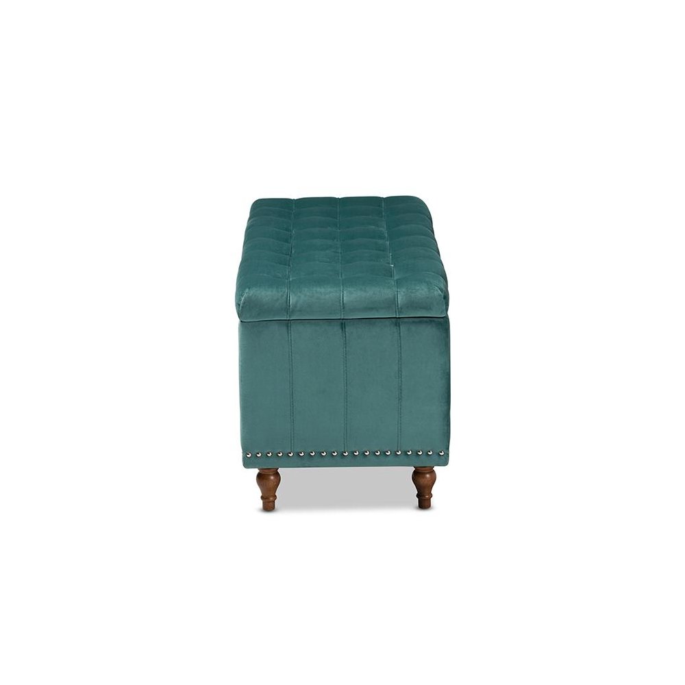 Teal Blue Velvet Fabric Upholstered Button-Tufted Storage Ottoman Bench. Picture 4