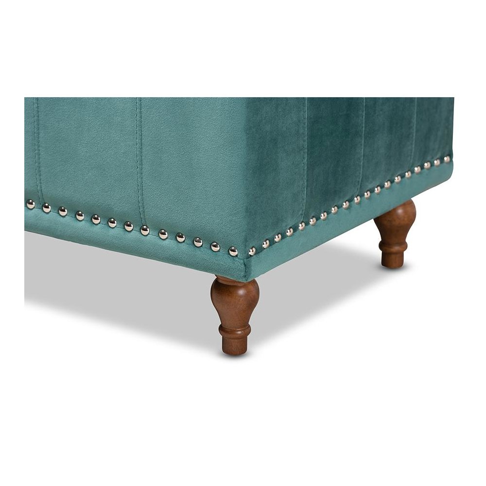 Teal Blue Velvet Fabric Upholstered Button-Tufted Storage Ottoman Bench. Picture 7