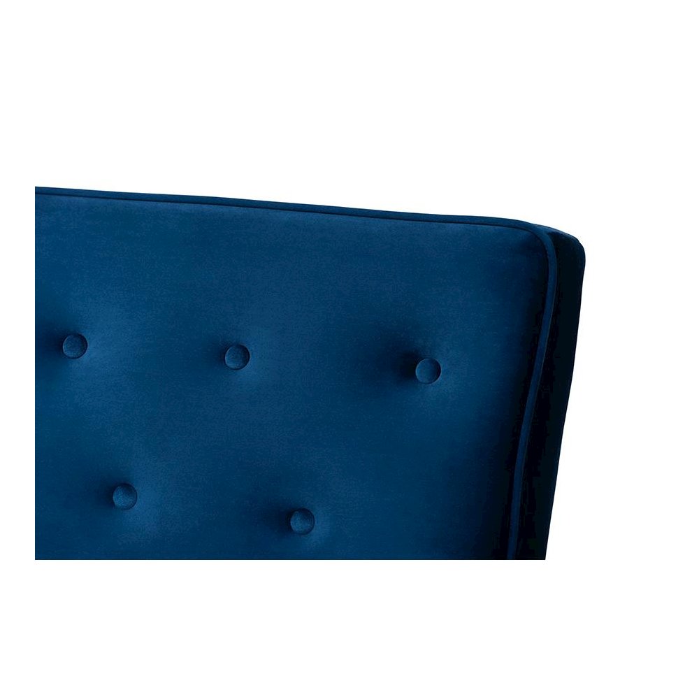 Navy Blue Velvet Fabric Upholstered Walnut Finished Wooden 3-seater Sofa. Picture 5