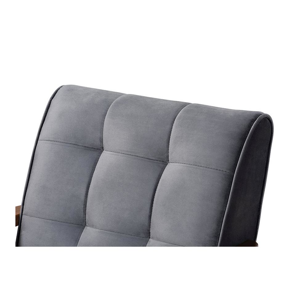 Grey Velvet Fabric Upholstered Walnut Finished Wood Armchair. Picture 5