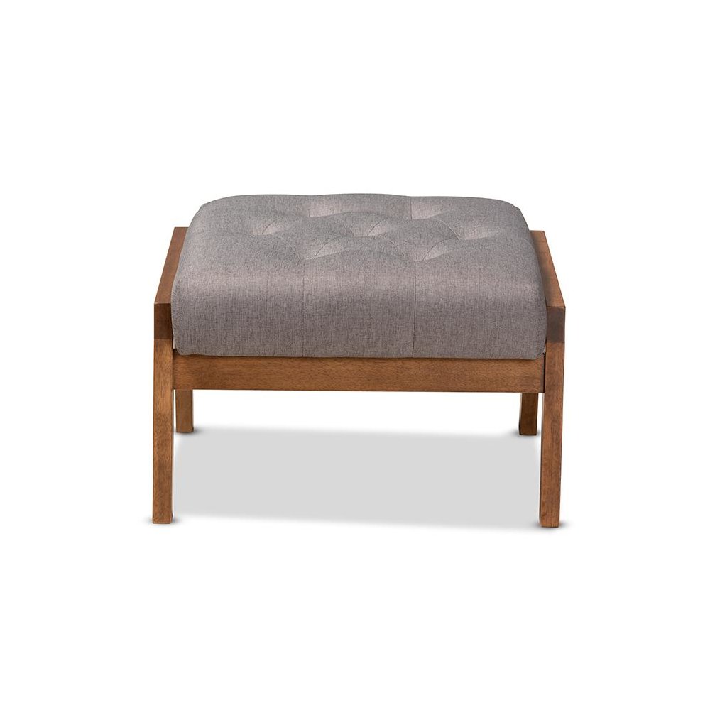 Naeva Mid-Century Modern Grey Fabric Upholstered Walnut Finished Wood Footstool. Picture 2