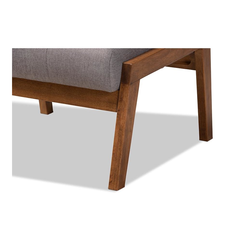 Naeva Mid-Century Modern Grey Fabric Upholstered Walnut Finished Wood Footstool. Picture 6