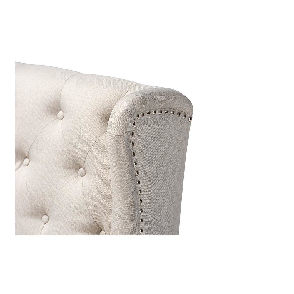 Beige Fabric Upholstered Walnut Finished Wood Button Tufted Bar Stool Bench. Picture 6