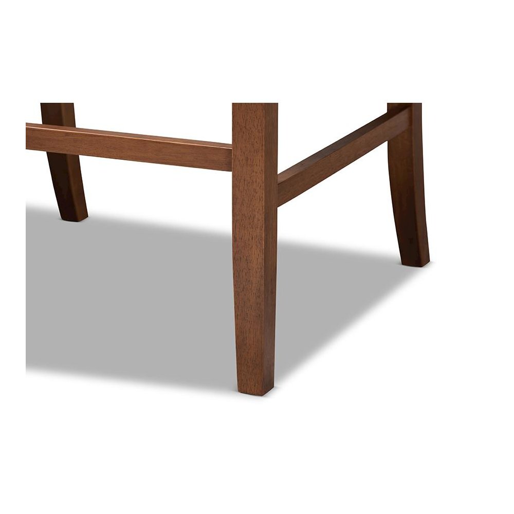 Beige Fabric Upholstered Walnut Finished Wood Button Tufted Bar Stool Bench. Picture 7