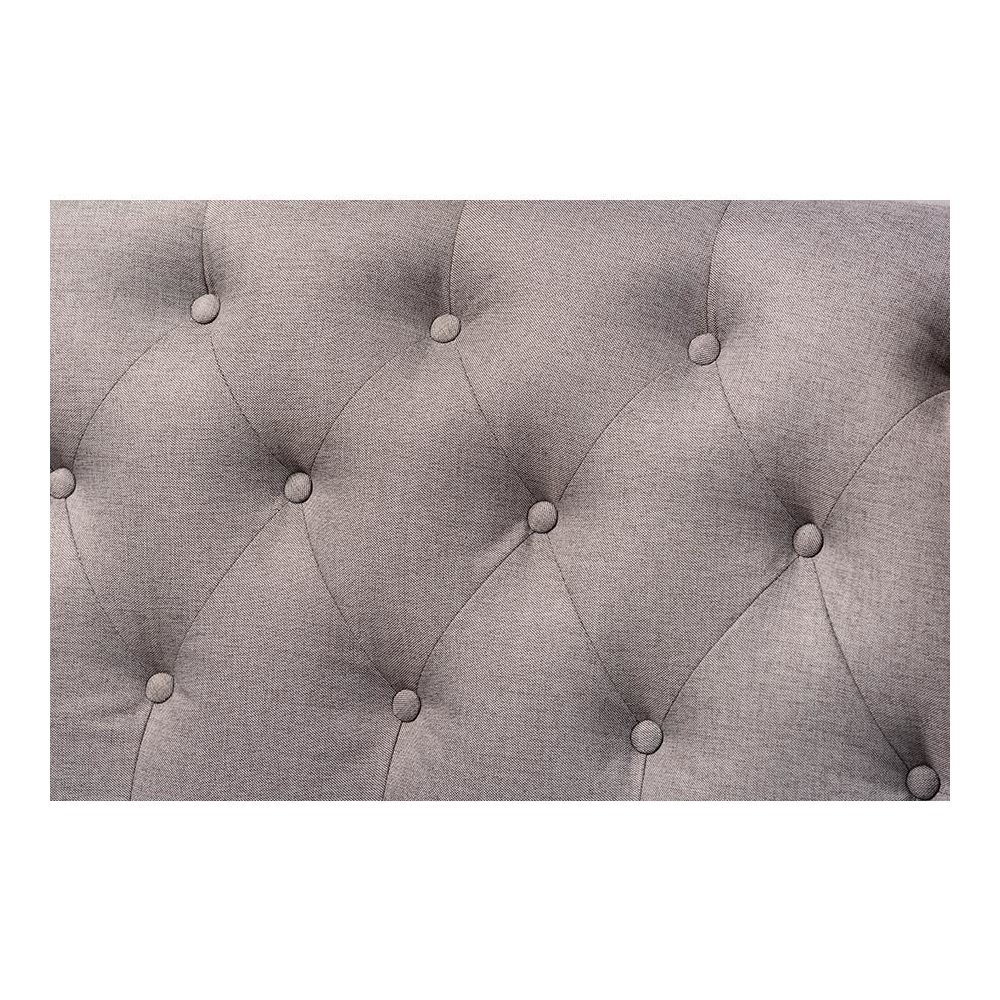 Grey Fabric Upholstered Walnut Finished Wood Button Tufted Bar Stool Bench. Picture 5