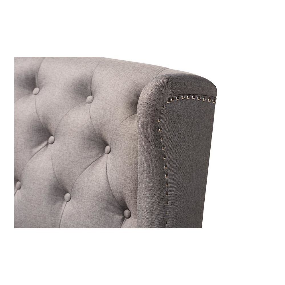 Grey Fabric Upholstered Walnut Finished Wood Button Tufted Bar Stool Bench. Picture 6