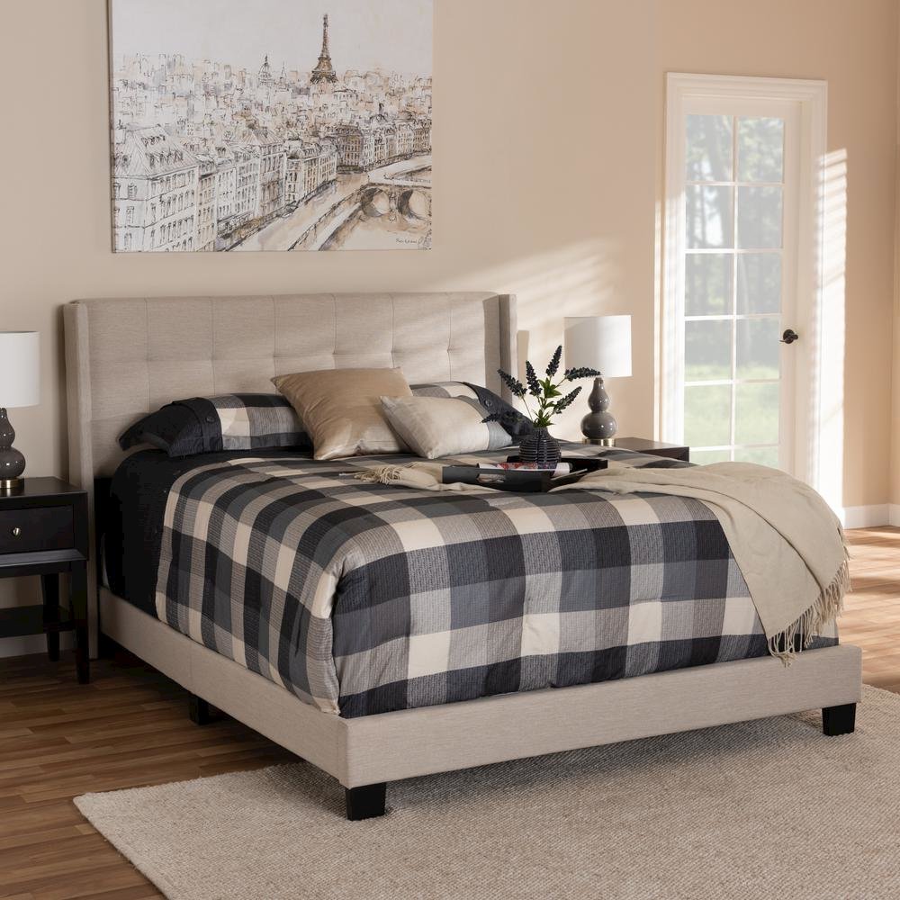 Lisette Modern and Contemporary Beige Fabric Upholstered King Size Bed. Picture 13