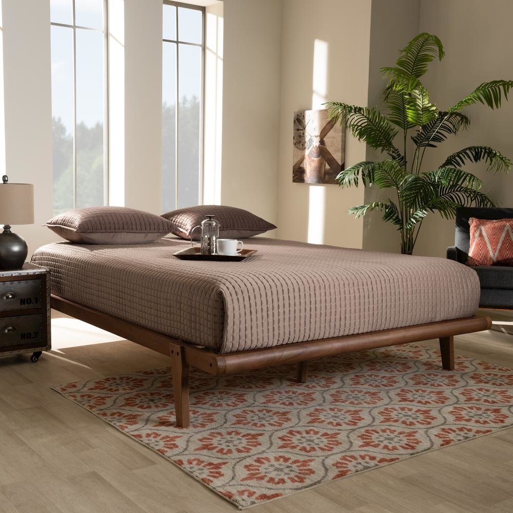 Kaia Mid-Century Modern Walnut Brown Finished Wood King Size Platform Bed Frame. Picture 10