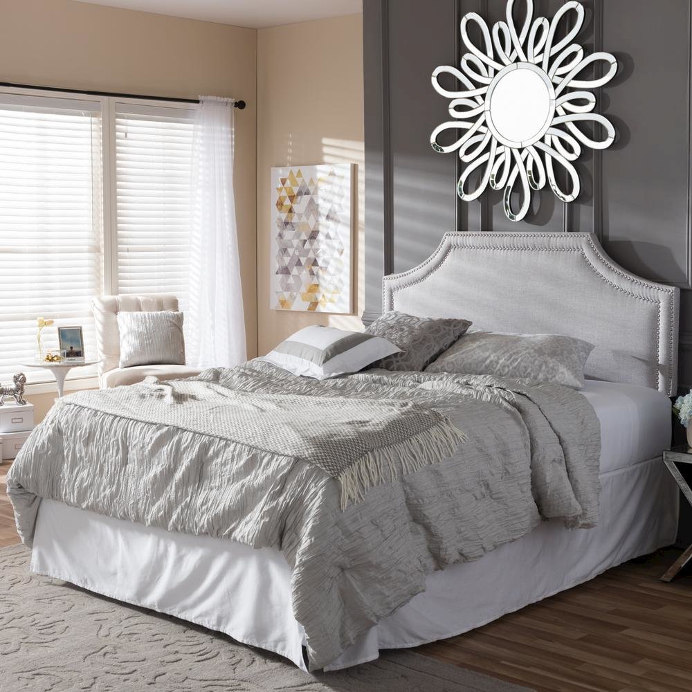 Grayish Beige Fabric Upholstered King Size Headboard. Picture 5