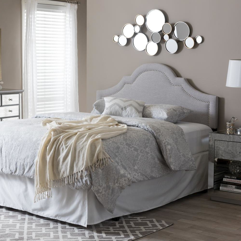 Grayish Beige Fabric Upholstered King Size Headboard. Picture 5