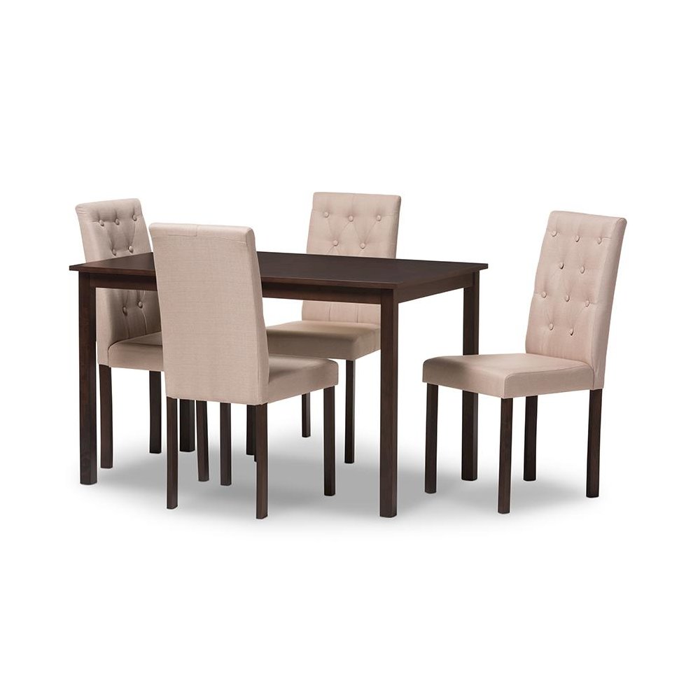 5-Piece Dark Brown Finished Beige Fabric Upholstered Dining Set. Picture 1