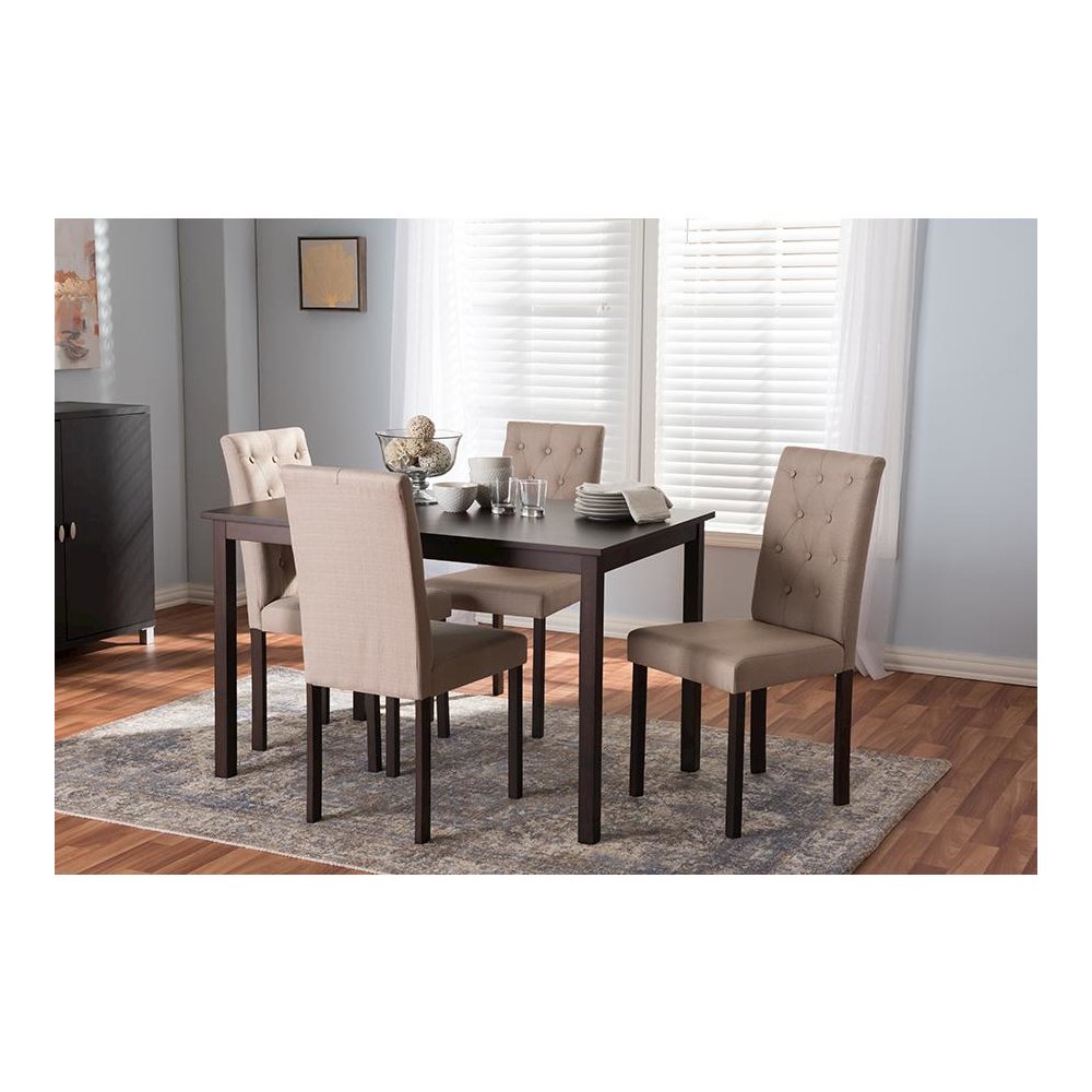 5-Piece Dark Brown Finished Beige Fabric Upholstered Dining Set. Picture 3