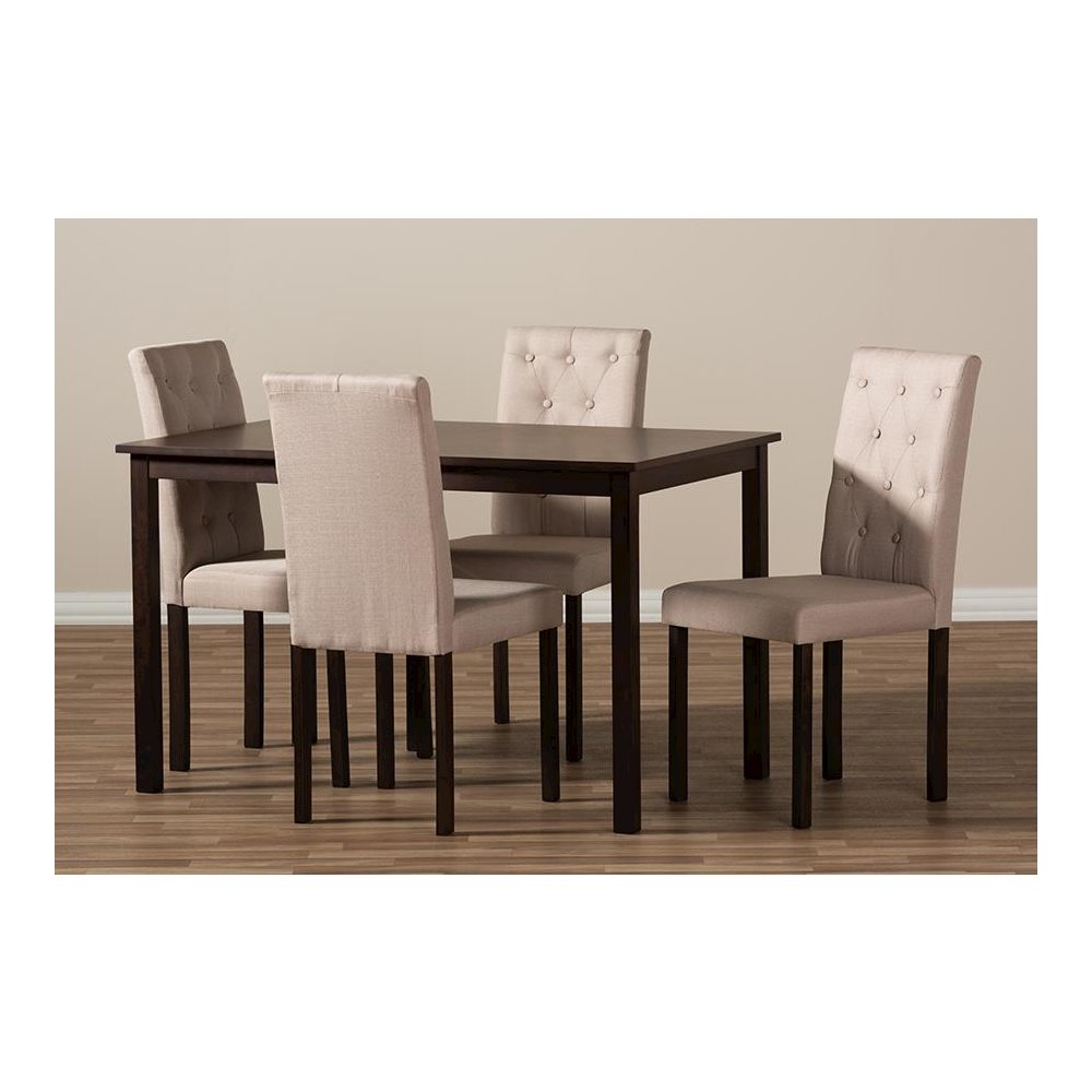 5-Piece Dark Brown Finished Beige Fabric Upholstered Dining Set. Picture 4