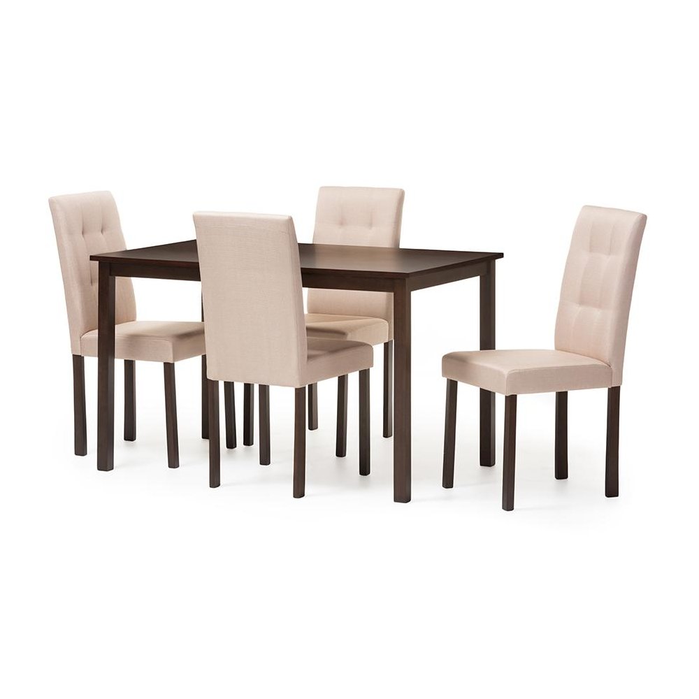 5-Piece Beige Fabric Upholstered Grid-tufting Dining Set. Picture 2