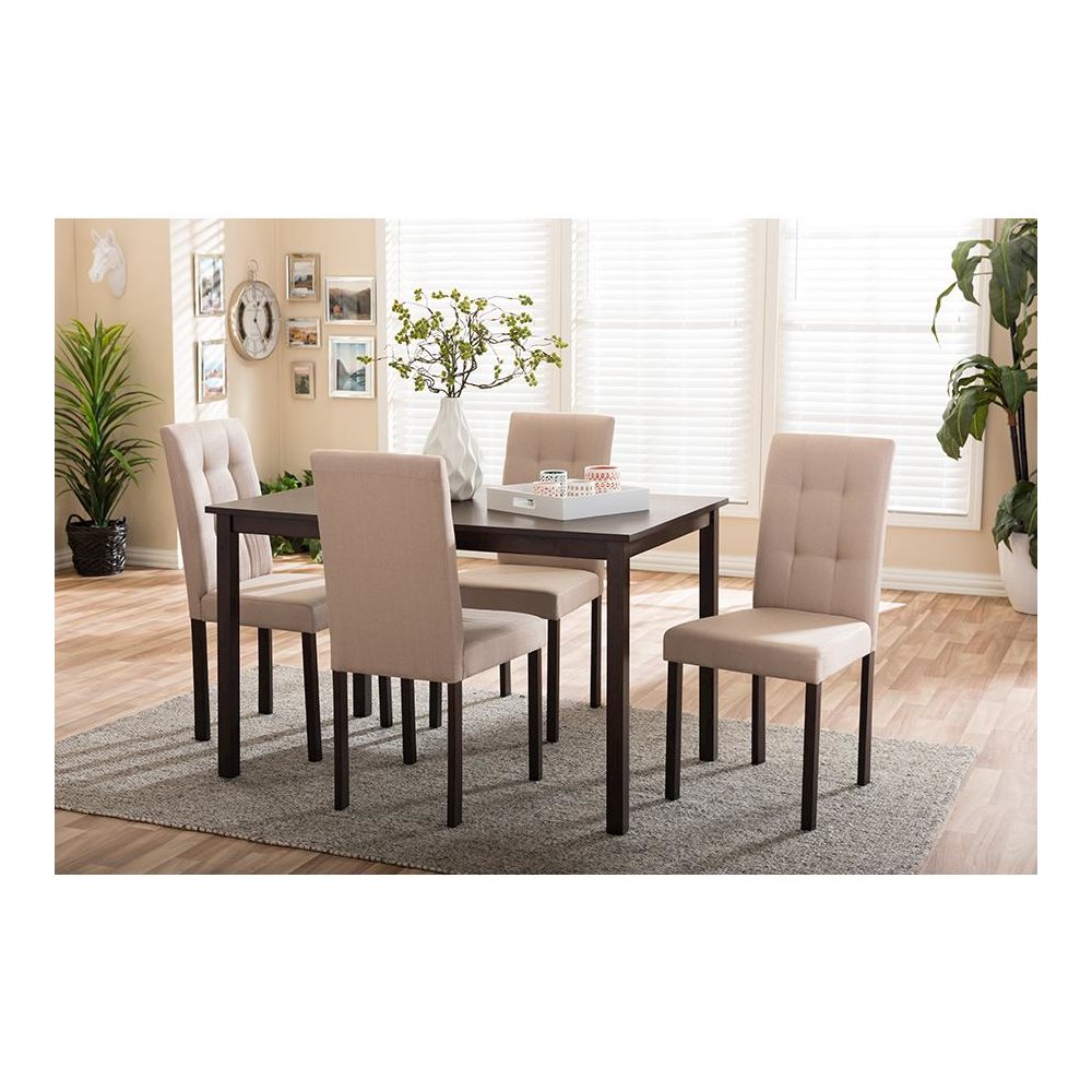 5-Piece Beige Fabric Upholstered Grid-tufting Dining Set. Picture 1