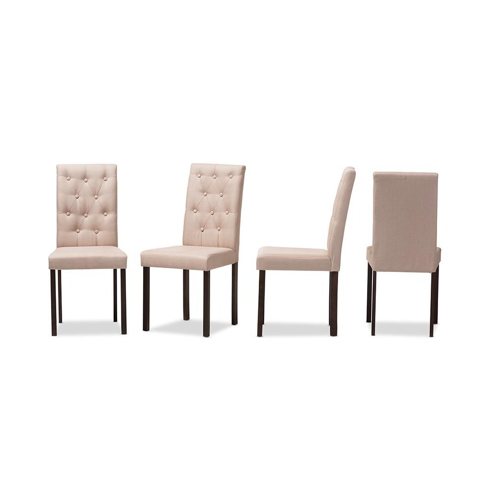 Dark Brown Finished Beige Fabric Upholstered Dining Chair (Set of 4). Picture 1