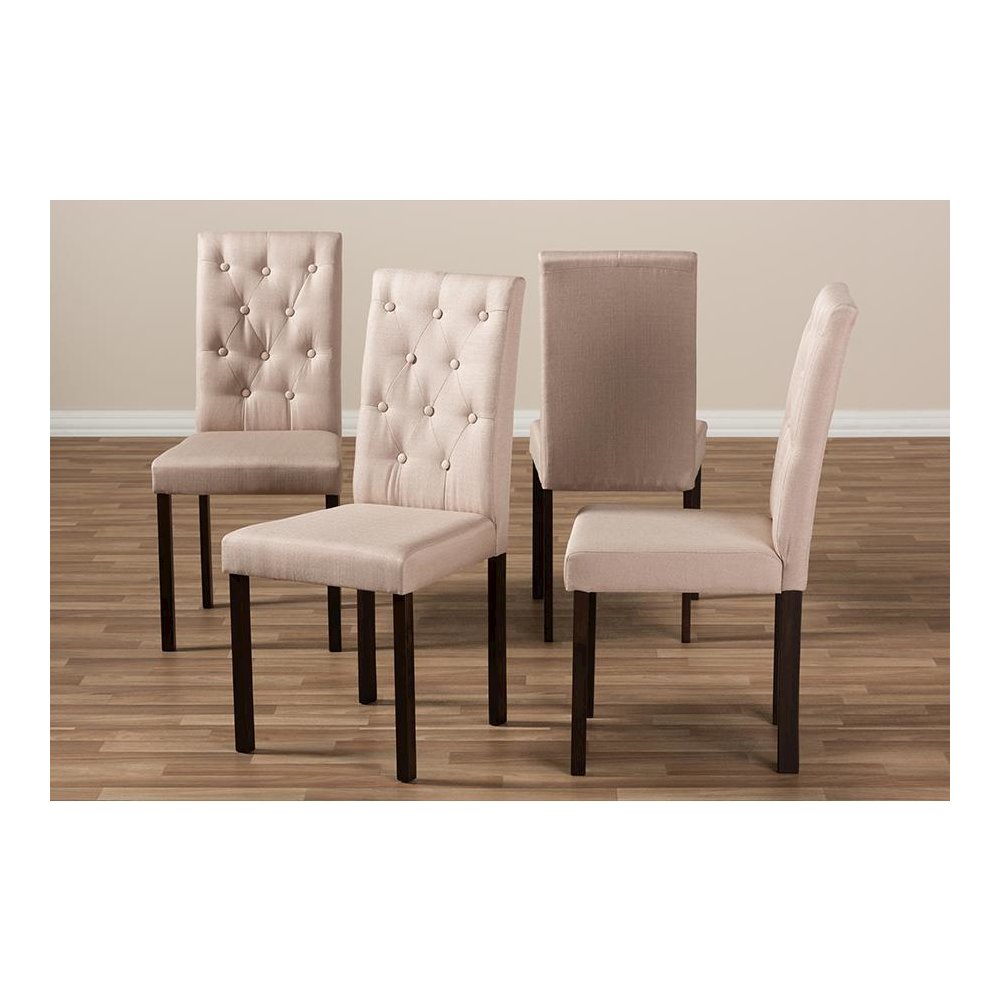 Dark Brown Finished Beige Fabric Upholstered Dining Chair (Set of 4). Picture 5
