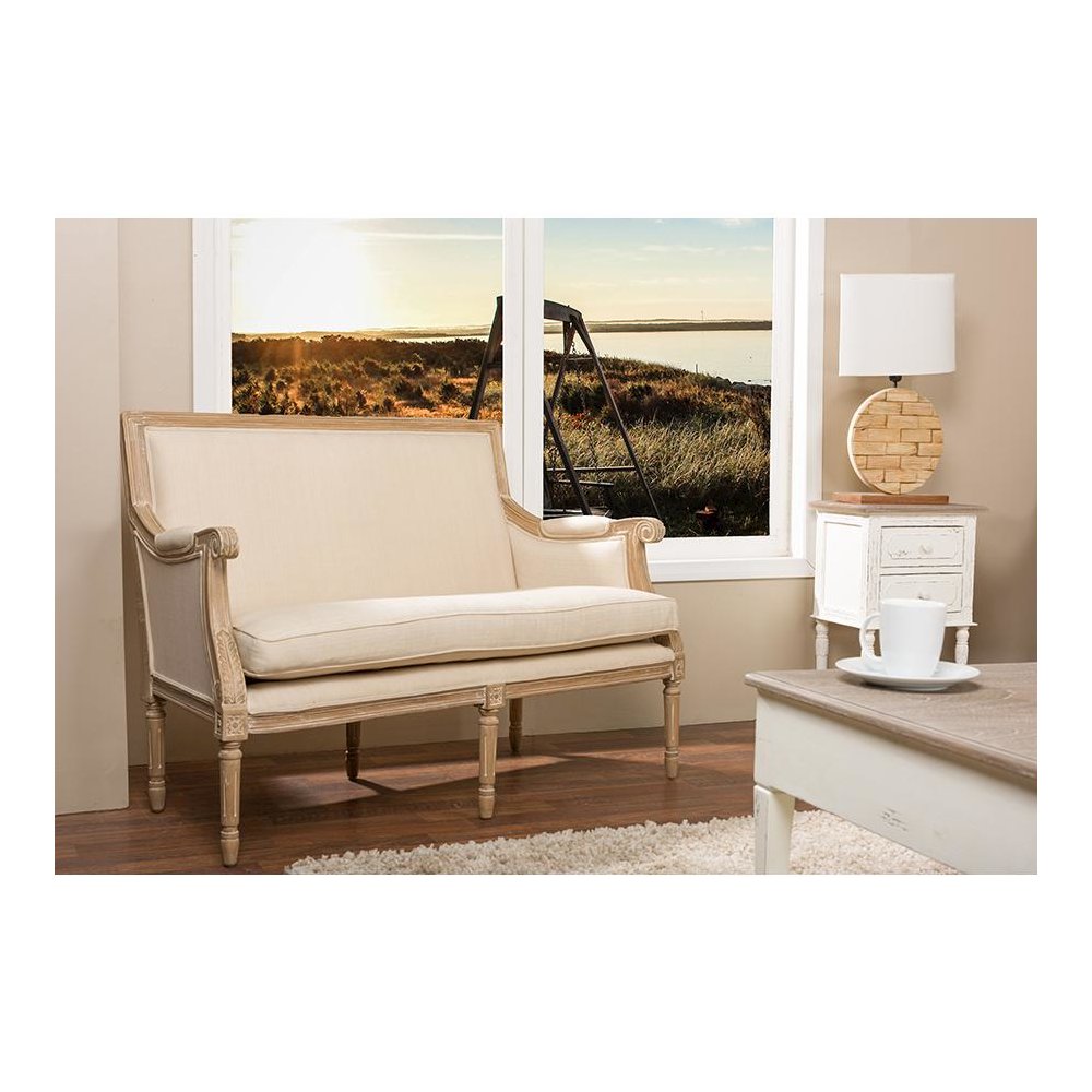 Baxton Studio Chavanon Wood & Light Beige Linen Traditional French Loveseat. Picture 4