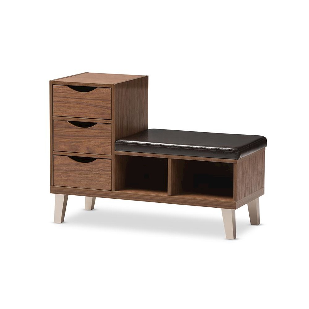 3-Drawer Shoe Storage Padded Leatherette Seating Bench with Two Open Shelves. Picture 1