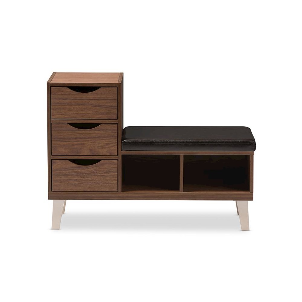 3-Drawer Shoe Storage Padded Leatherette Seating Bench with Two Open Shelves. Picture 2