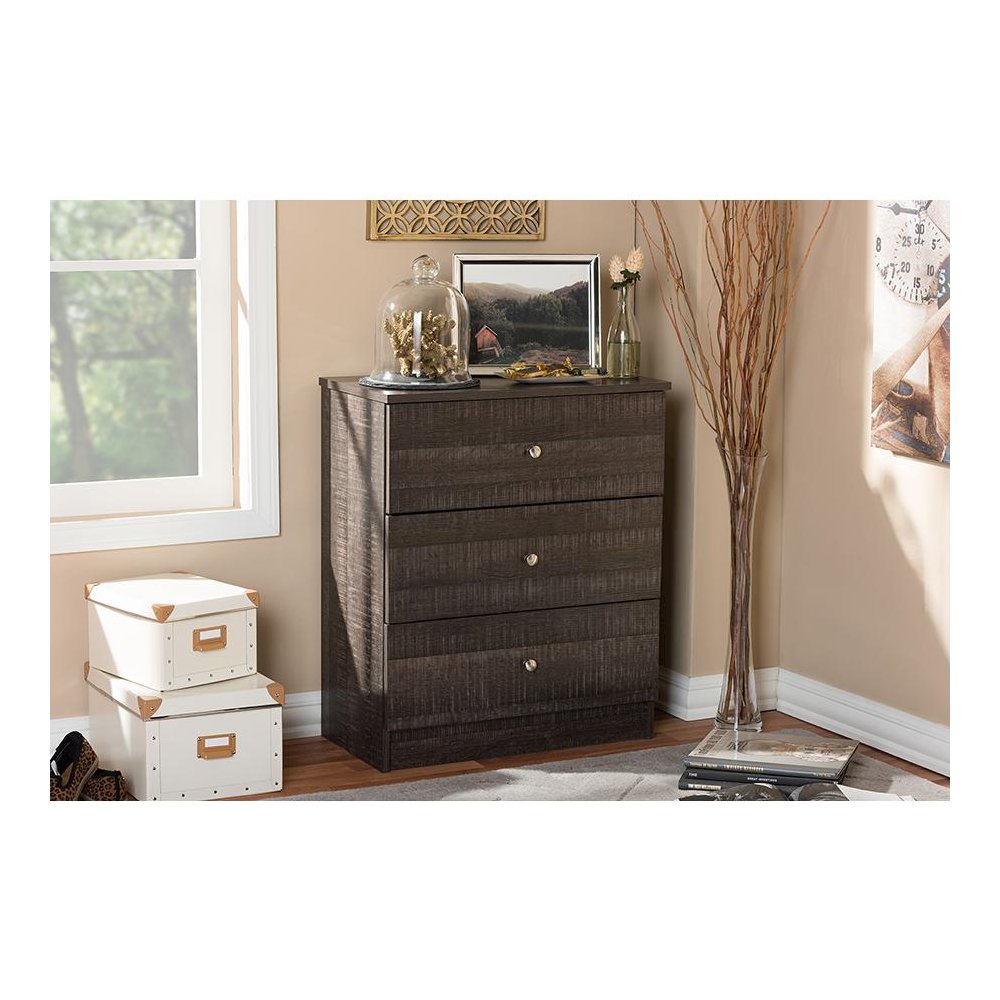 Decon Modern and Contemporary Espresso Brown Wood 3-Drawer Storage Chest. Picture 5
