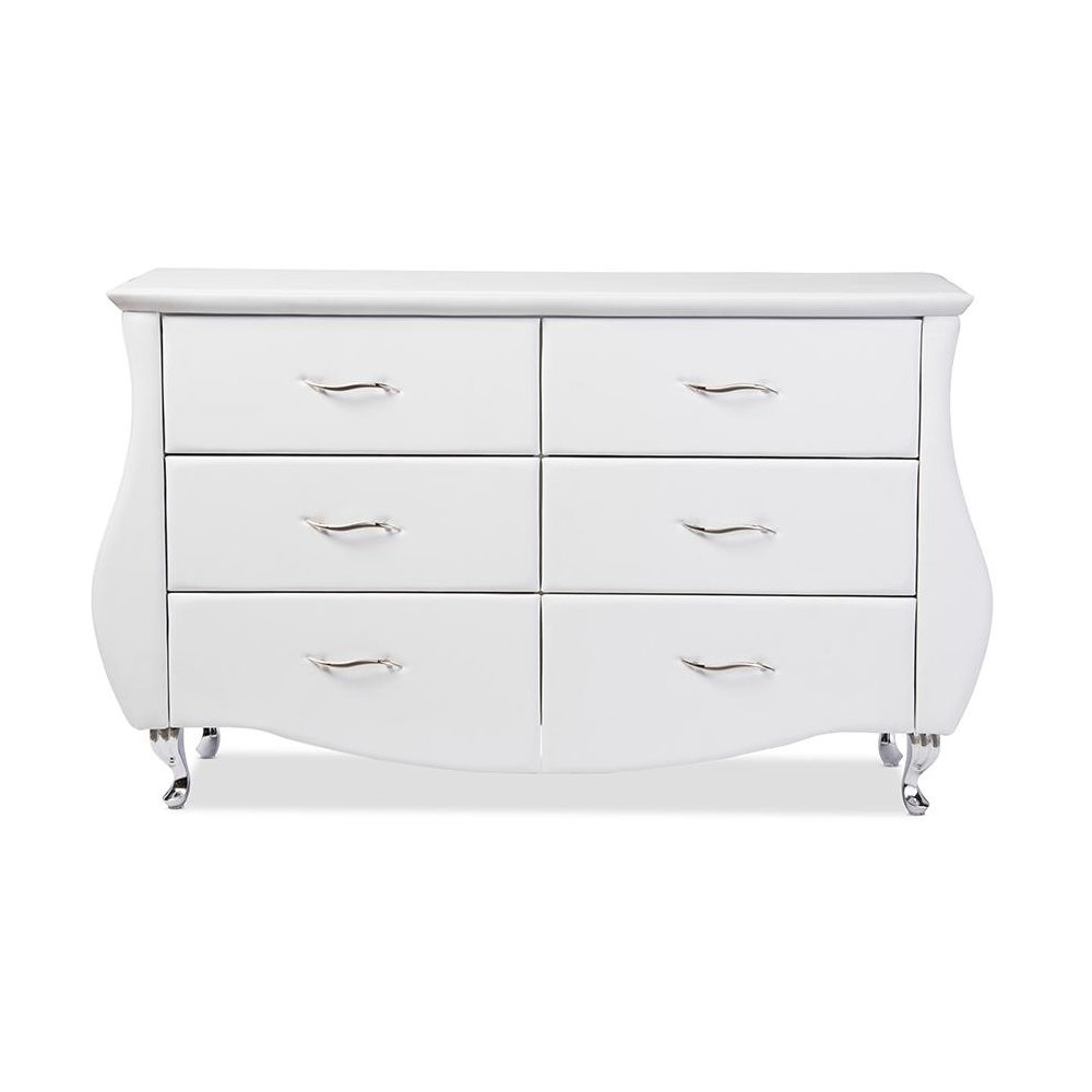 Enzo Modern and Contemporary White Faux Leather 6-Drawer Dresser. Picture 4