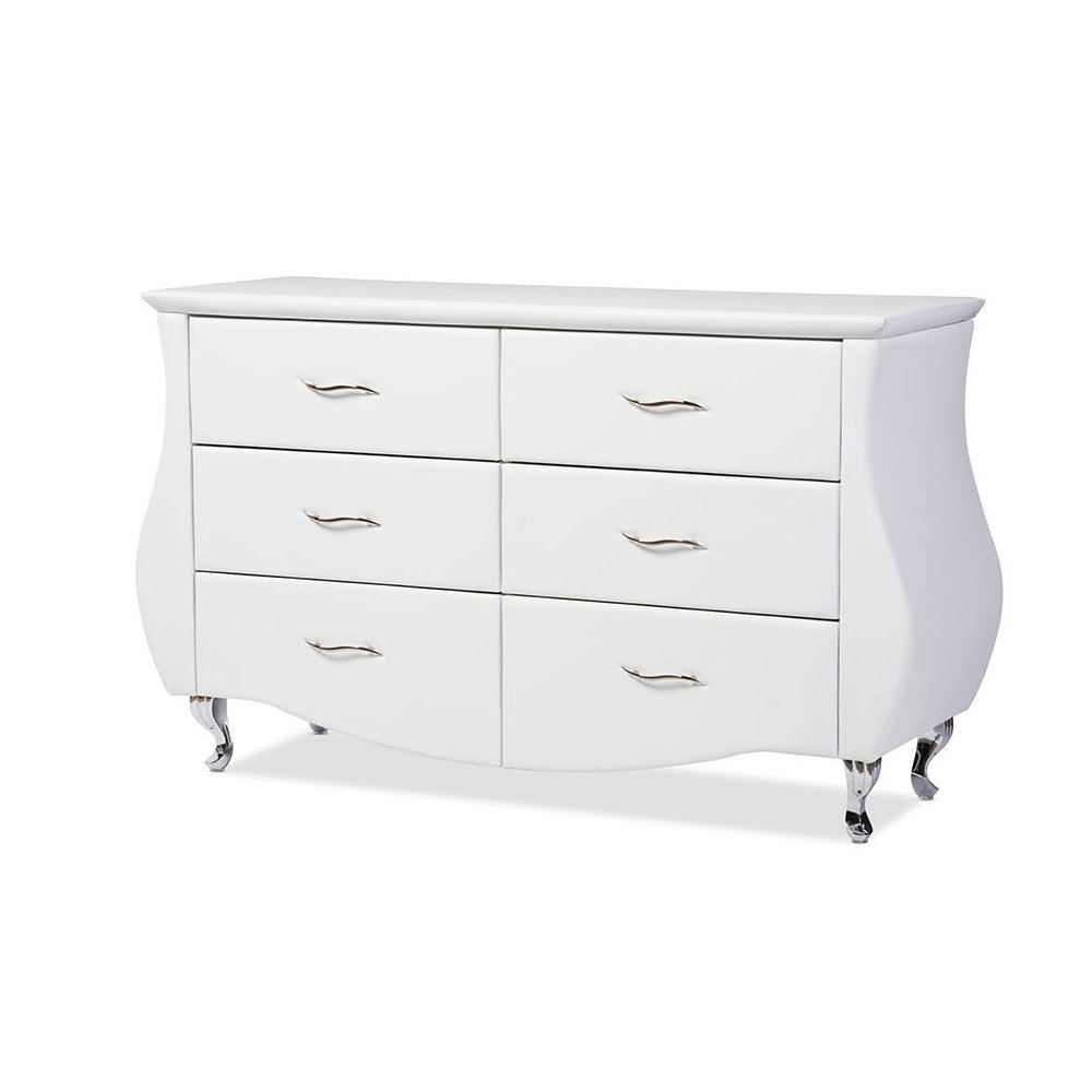 Enzo Modern and Contemporary White Faux Leather 6-Drawer Dresser. Picture 1