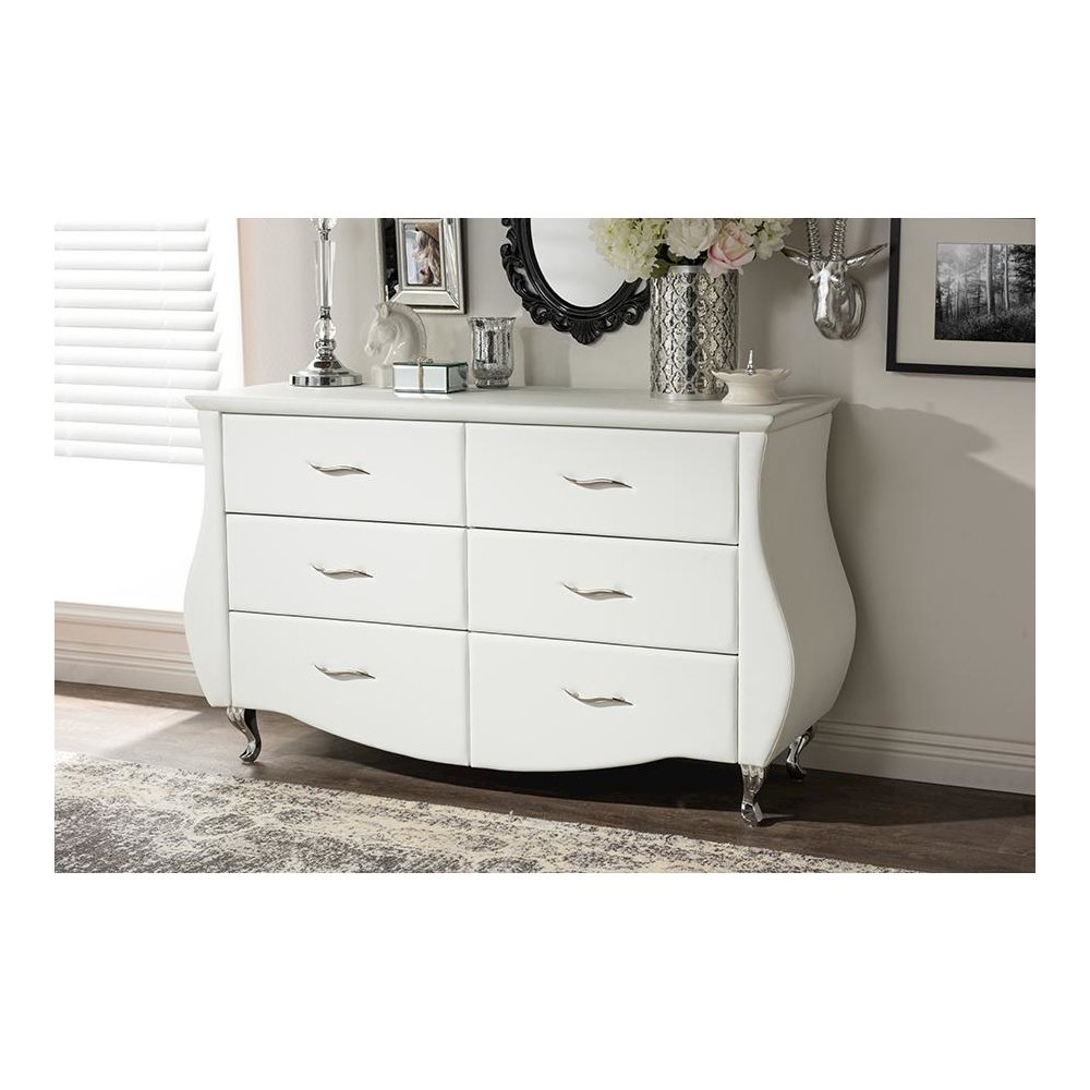 Enzo Modern and Contemporary White Faux Leather 6-Drawer Dresser. Picture 3