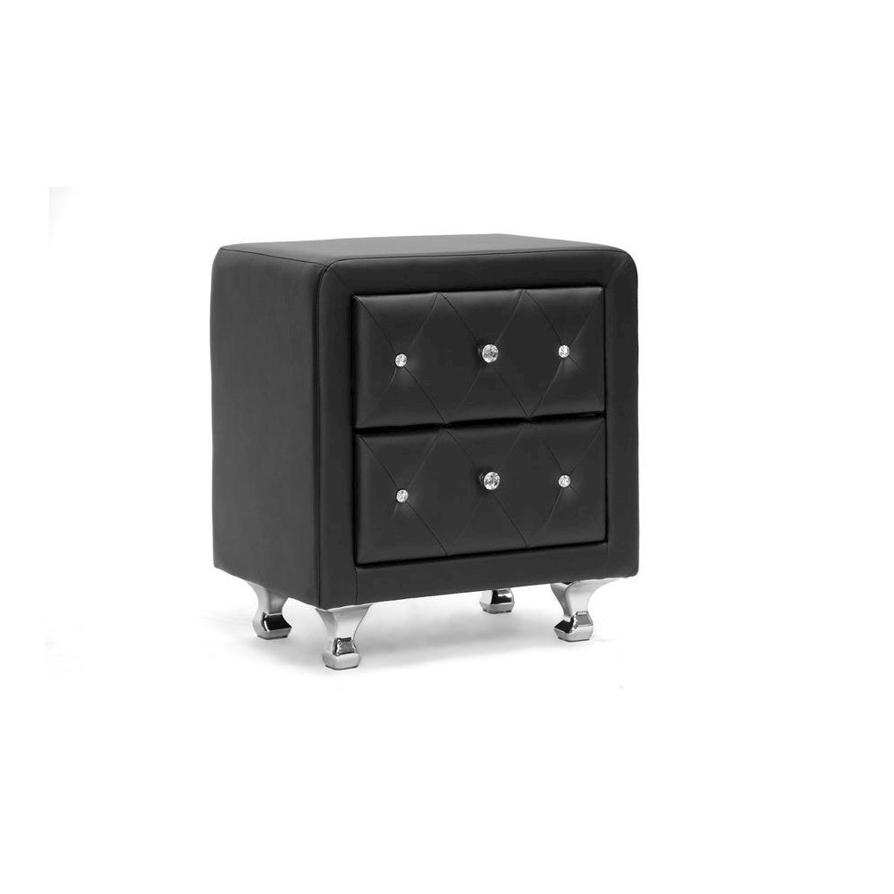 Baxton Studio Stella Crystal Tufted Black Upholstered Modern Nightstand. Picture 5