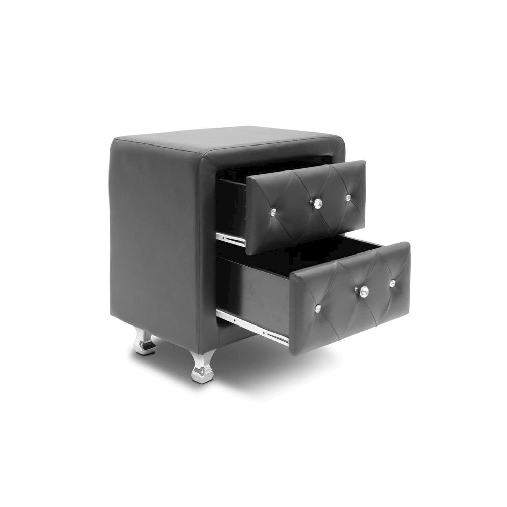 Baxton Studio Stella Crystal Tufted Black Upholstered Modern Nightstand. Picture 4