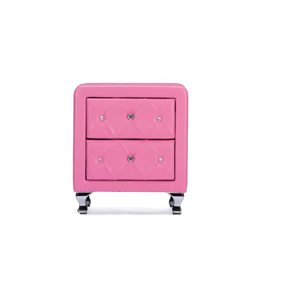 Stella Crystal Tufted Pink Leather Modern Nightstand. Picture 5