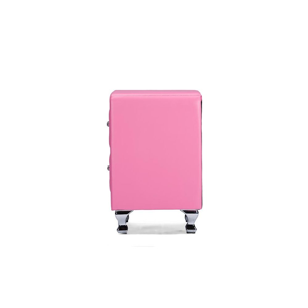 Stella Crystal Tufted Pink Leather Modern Nightstand. Picture 2