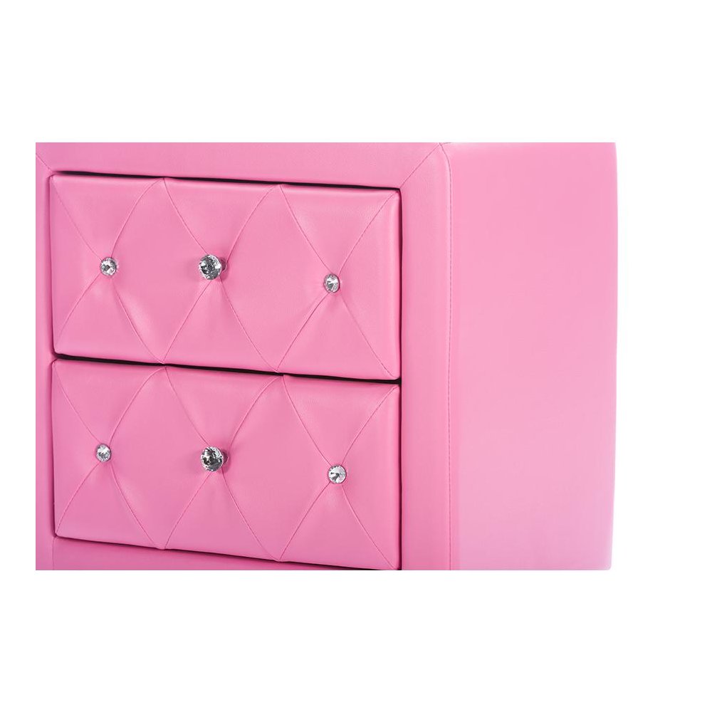 Stella Crystal Tufted Pink Leather Modern Nightstand. Picture 3